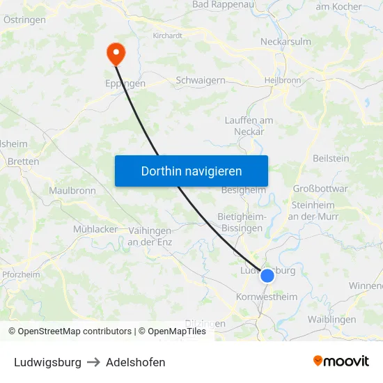 Ludwigsburg to Adelshofen map