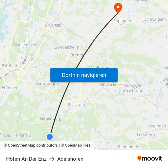 Höfen An Der Enz to Adelshofen map