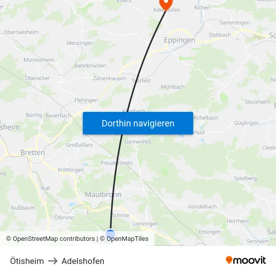 Ötisheim to Adelshofen map