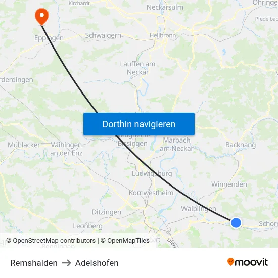 Remshalden to Adelshofen map