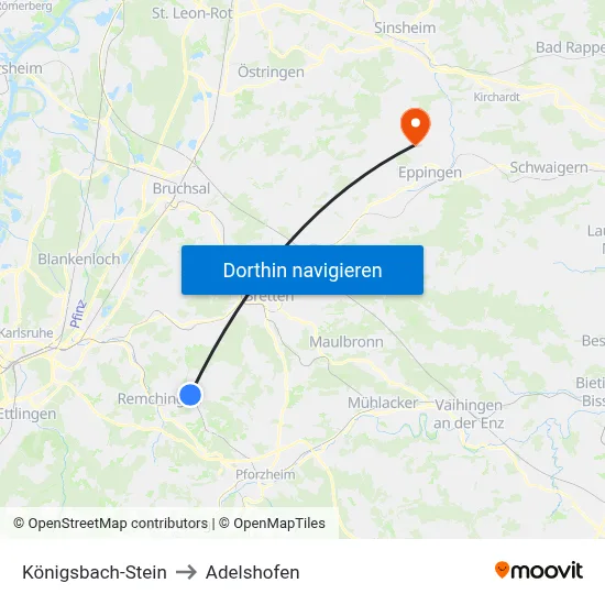Königsbach-Stein to Adelshofen map