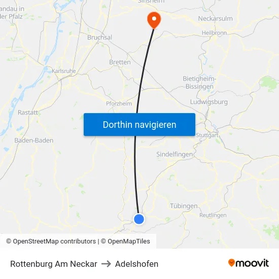 Rottenburg Am Neckar to Adelshofen map