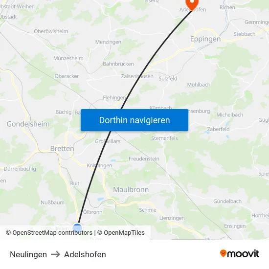 Neulingen to Adelshofen map
