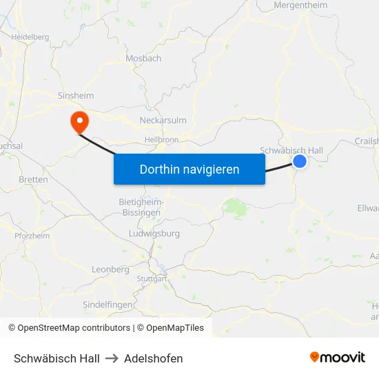 Schwäbisch Hall to Adelshofen map