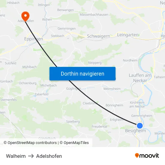 Walheim to Adelshofen map
