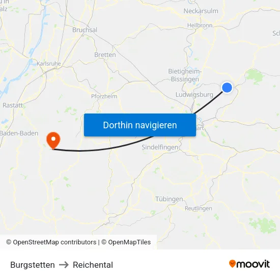 Burgstetten to Reichental map