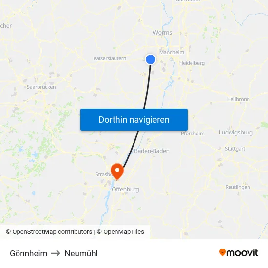 Gönnheim to Neumühl map