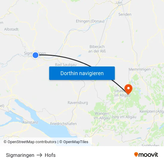 Sigmaringen to Hofs map