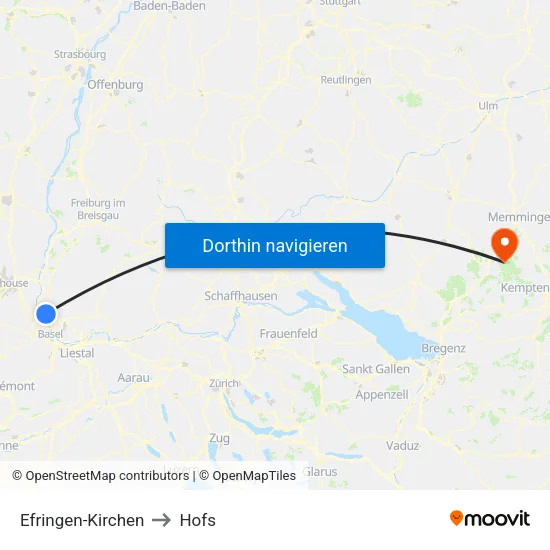 Efringen-Kirchen to Hofs map