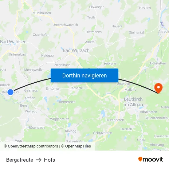 Bergatreute to Hofs map