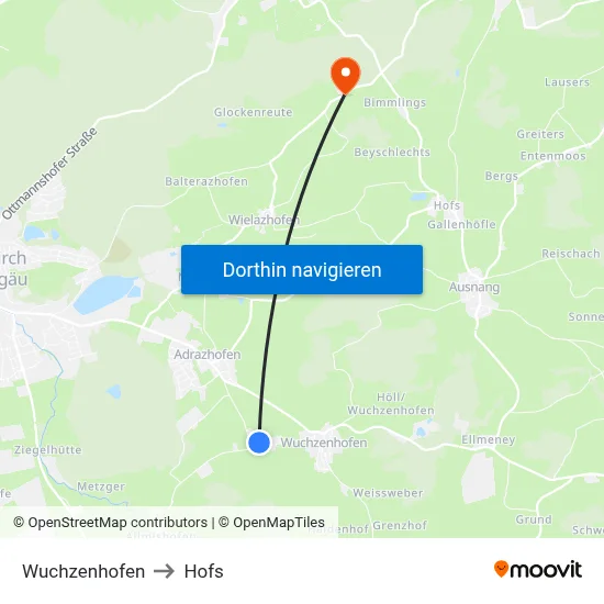 Wuchzenhofen to Hofs map