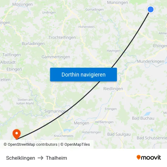 Schelklingen to Thalheim map