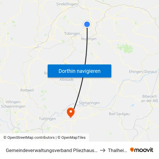 Gemeindeverwaltungsverband Pliezhausen to Thalheim map