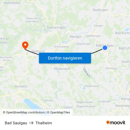 Bad Saulgau to Thalheim map