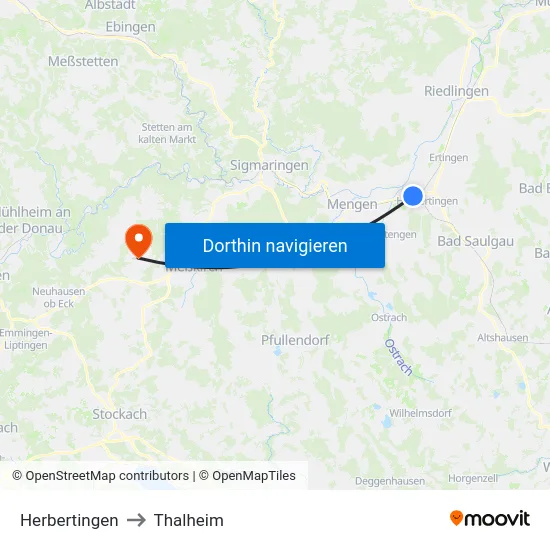 Herbertingen to Thalheim map