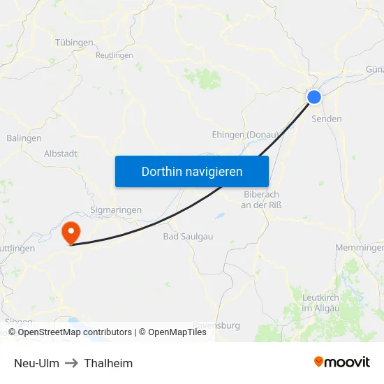 Neu-Ulm to Thalheim map