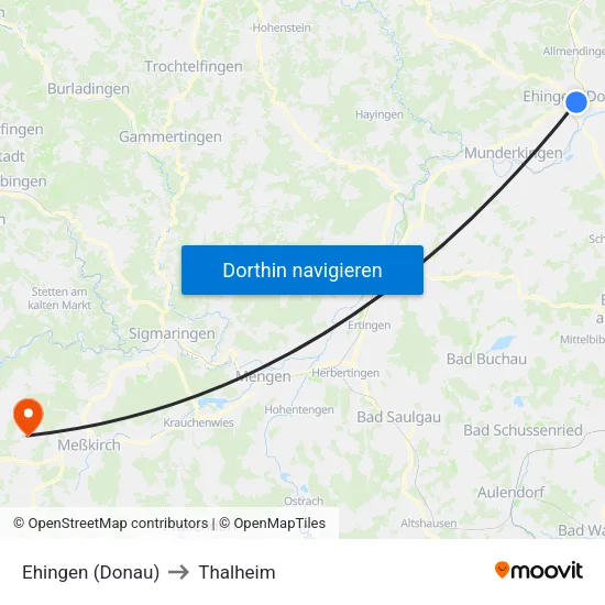 Ehingen (Donau) to Thalheim map