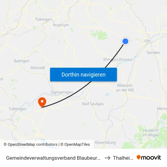Gemeindeverwaltungsverband Blaubeuren to Thalheim map
