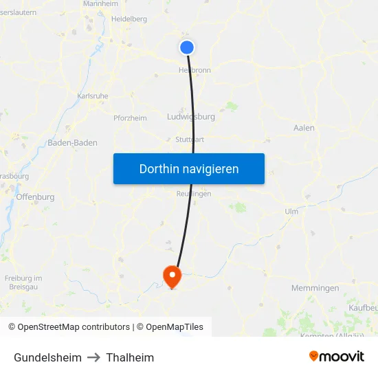 Gundelsheim to Thalheim map