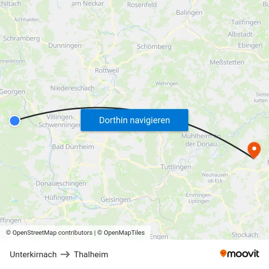 Unterkirnach to Thalheim map