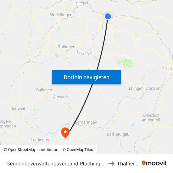 Gemeindeverwaltungsverband Plochingen to Thalheim map