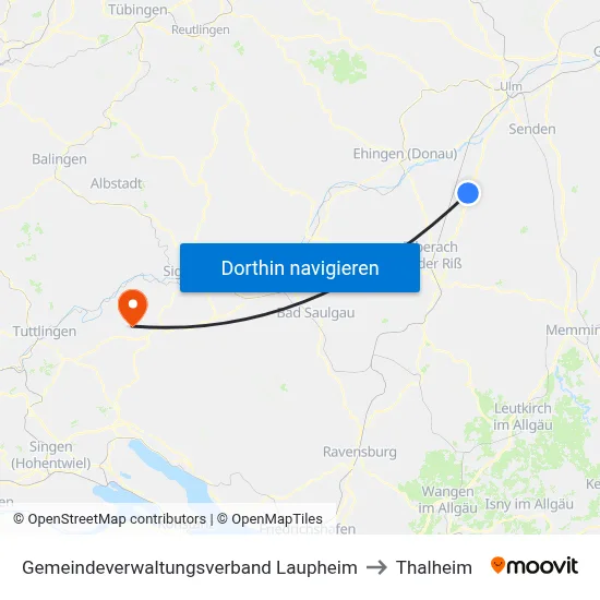 Gemeindeverwaltungsverband Laupheim to Thalheim map
