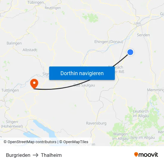 Burgrieden to Thalheim map