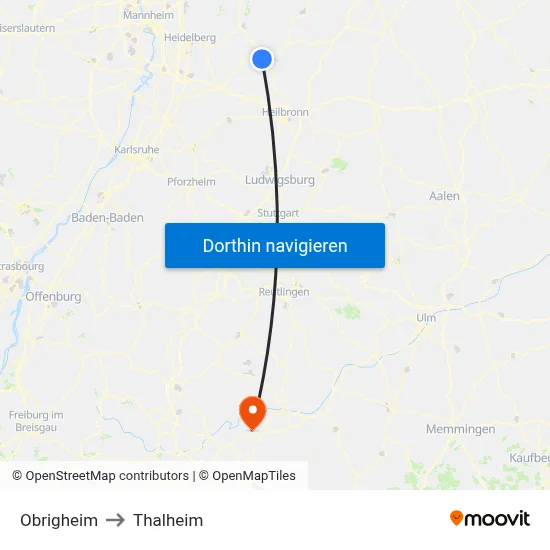 Obrigheim to Thalheim map