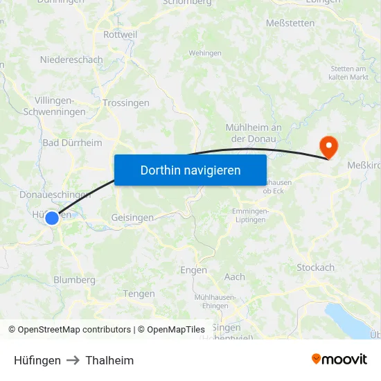 Hüfingen to Thalheim map