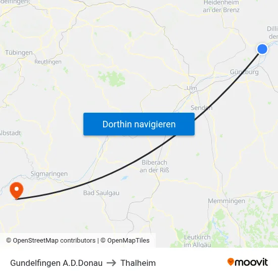 Gundelfingen A.D.Donau to Thalheim map