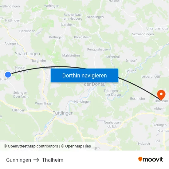 Gunningen to Thalheim map