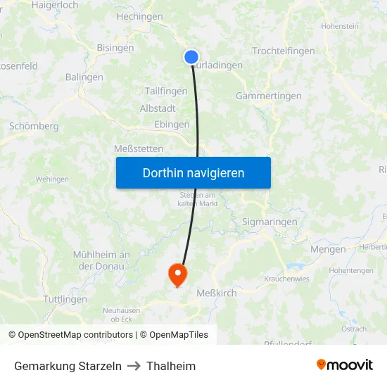 Gemarkung Starzeln to Thalheim map