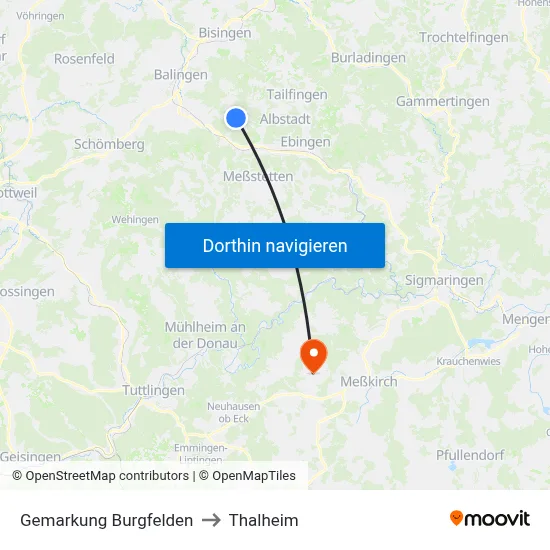 Gemarkung Burgfelden to Thalheim map