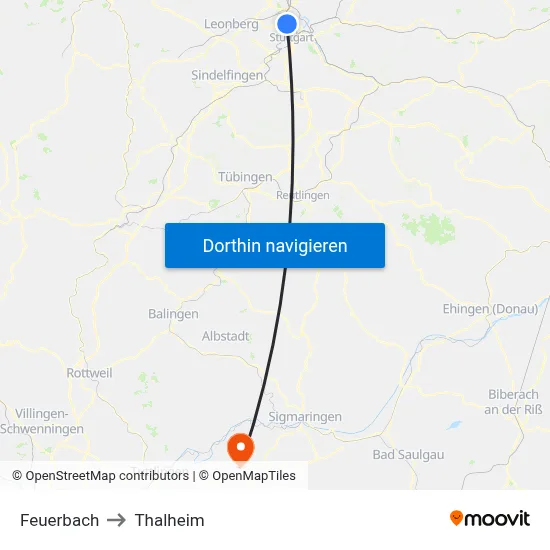 Feuerbach to Thalheim map