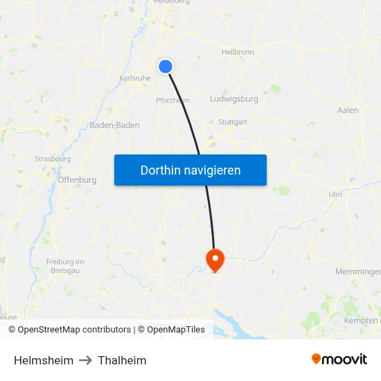 Helmsheim to Thalheim map