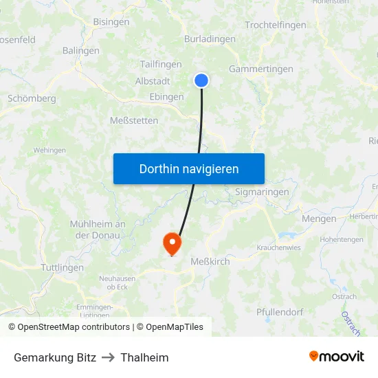 Gemarkung Bitz to Thalheim map