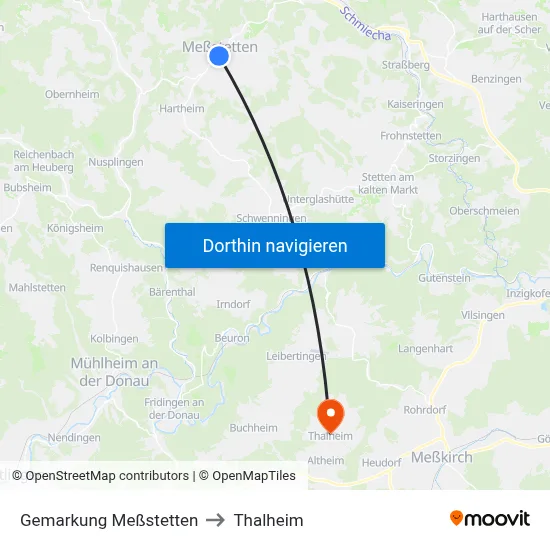 Gemarkung Meßstetten to Thalheim map