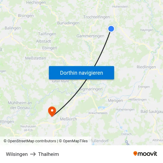 Wilsingen to Thalheim map