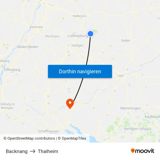 Backnang to Thalheim map