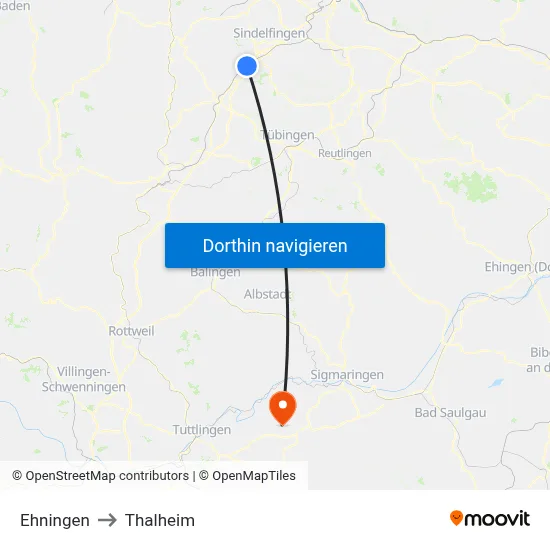 Ehningen to Thalheim map