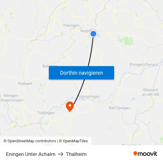 Eningen Unter Achalm to Thalheim map