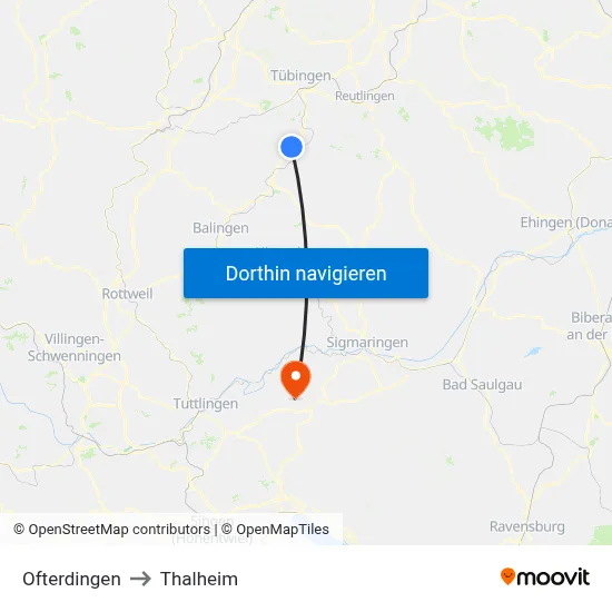 Ofterdingen to Thalheim map