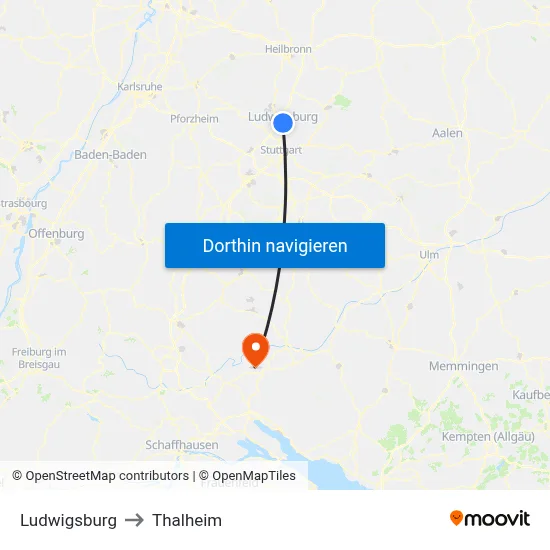 Ludwigsburg to Thalheim map