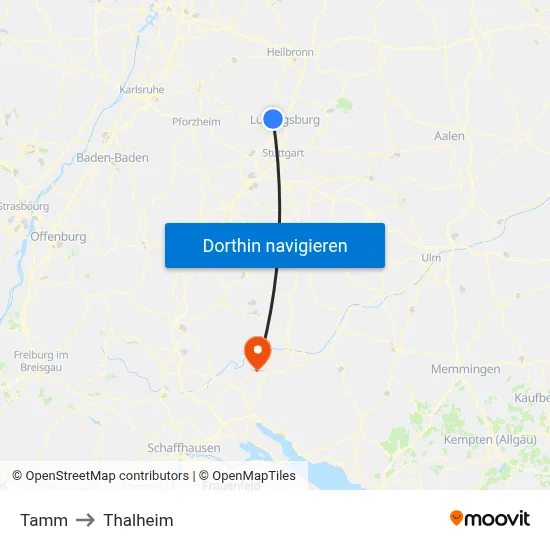 Tamm to Thalheim map