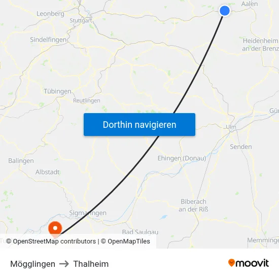 Mögglingen to Thalheim map