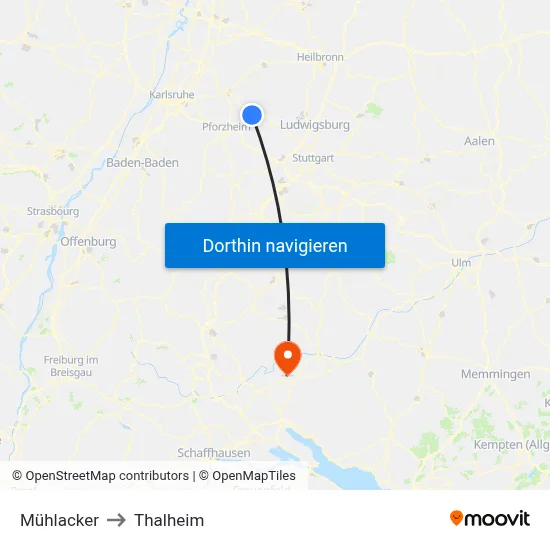 Mühlacker to Thalheim map