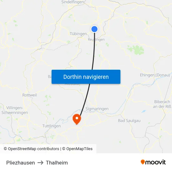 Pliezhausen to Thalheim map