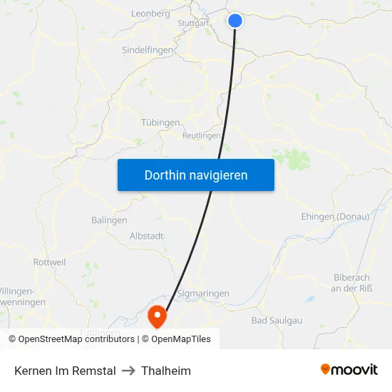 Kernen Im Remstal to Thalheim map