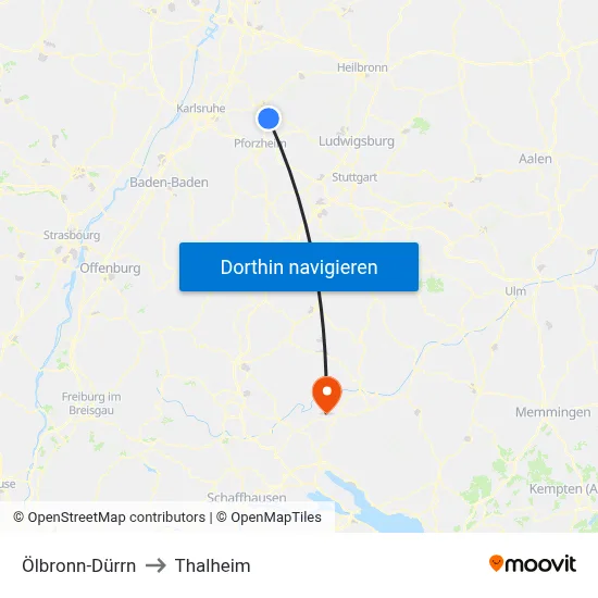 Ölbronn-Dürrn to Thalheim map