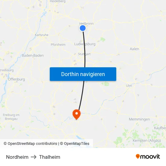Nordheim to Thalheim map